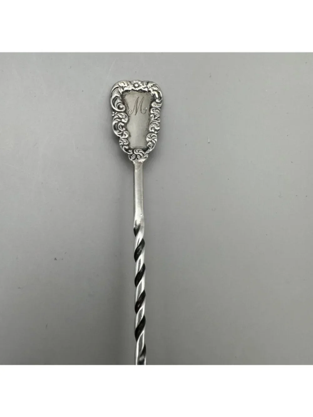 Antique P&P Sterling Silver Food Pusher Ornate Handle Monogrammed 